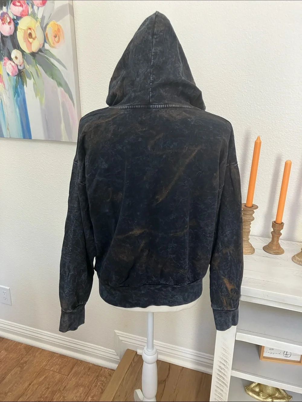 Affliction Women’s Black Distressed Hooded Sweatshirt Embellished Wing Design